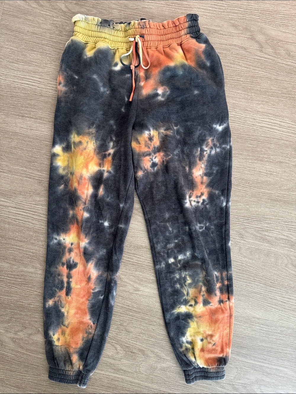 love, Fire Tie-Dye Joggers in Black, Orange & Yellow